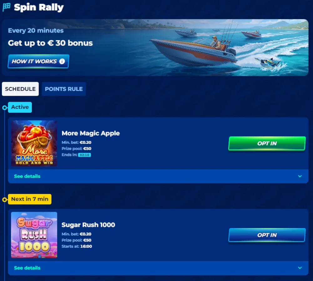 Κατάταξη BassBet Spin Rally και πρόσφατες στατιστικές μεγάλων νικών.